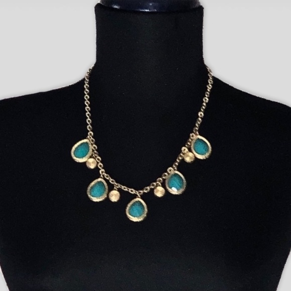 Teardrop Charm Necklace and Earrings Set Gold Turquoise - Picture 2 of 5
